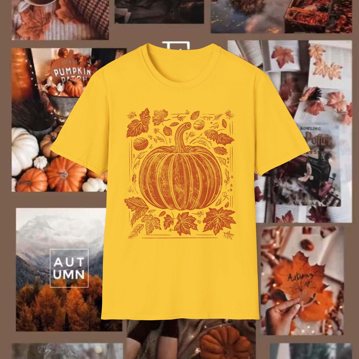 ORANGE PUMPKIN LEAVES TEE