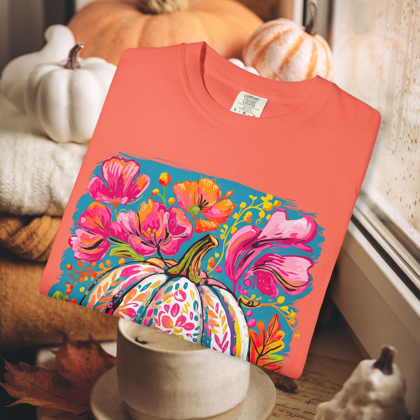 COLORFUL FLORAL PUMPKIN TEE