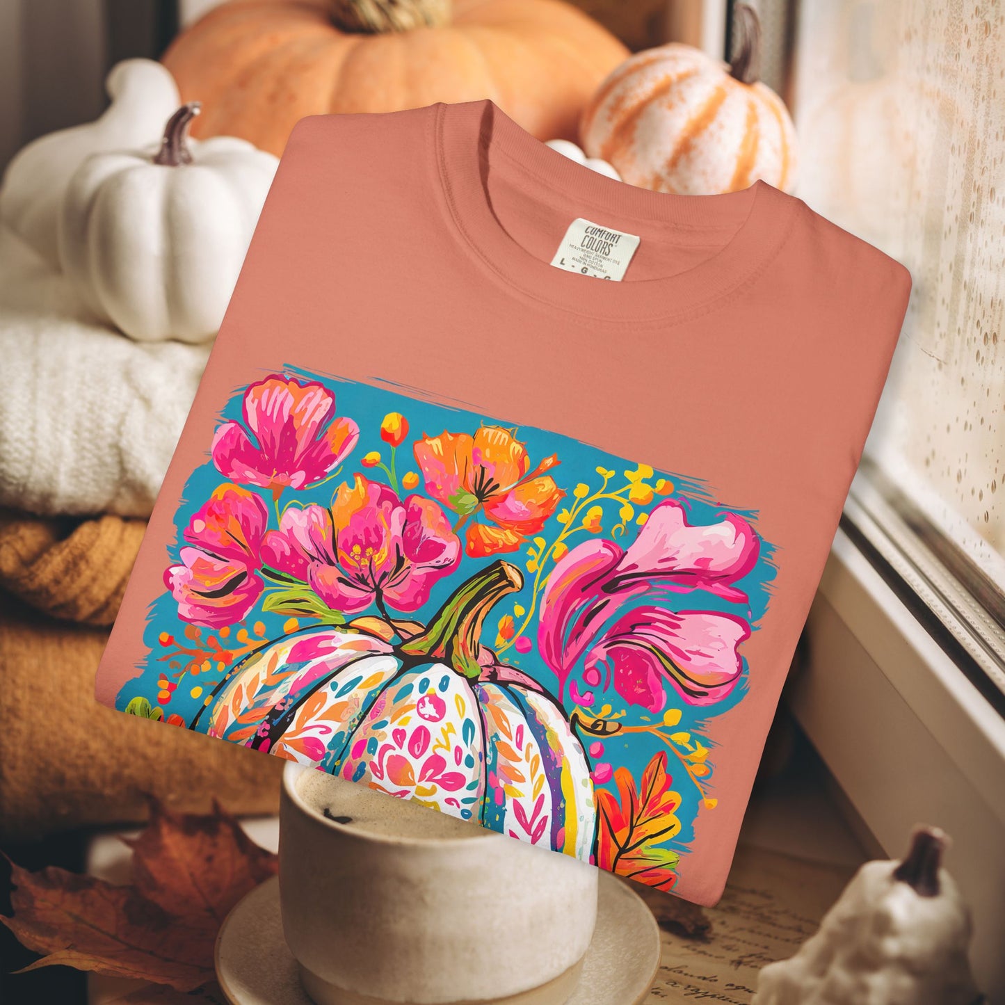COLORFUL FLORAL PUMPKIN TEE