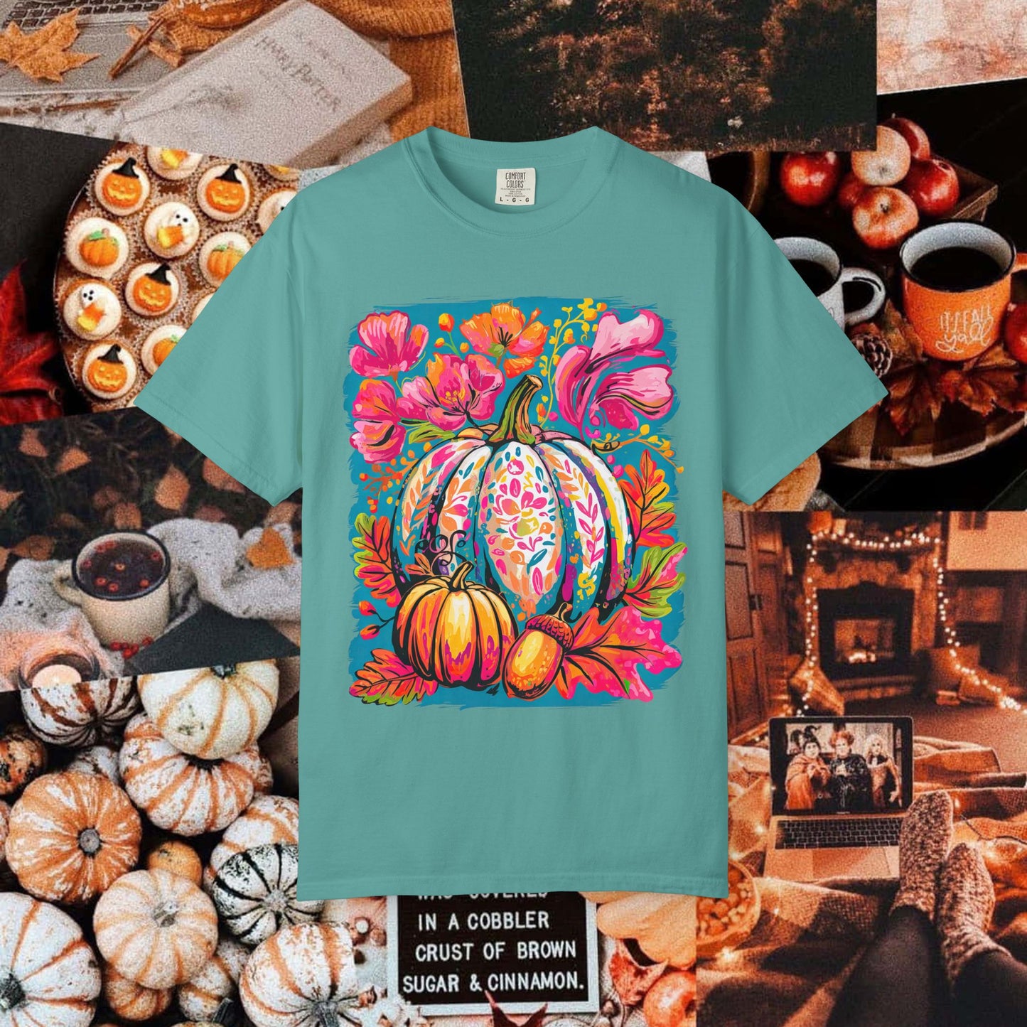 COLORFUL FLORAL PUMPKIN TEE