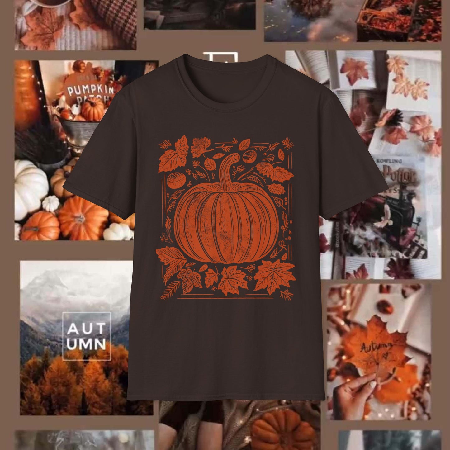ORANGE PUMPKIN LEAVES TEE