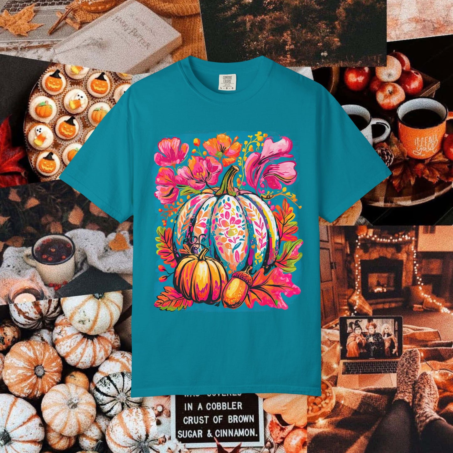 COLORFUL FLORAL PUMPKIN TEE