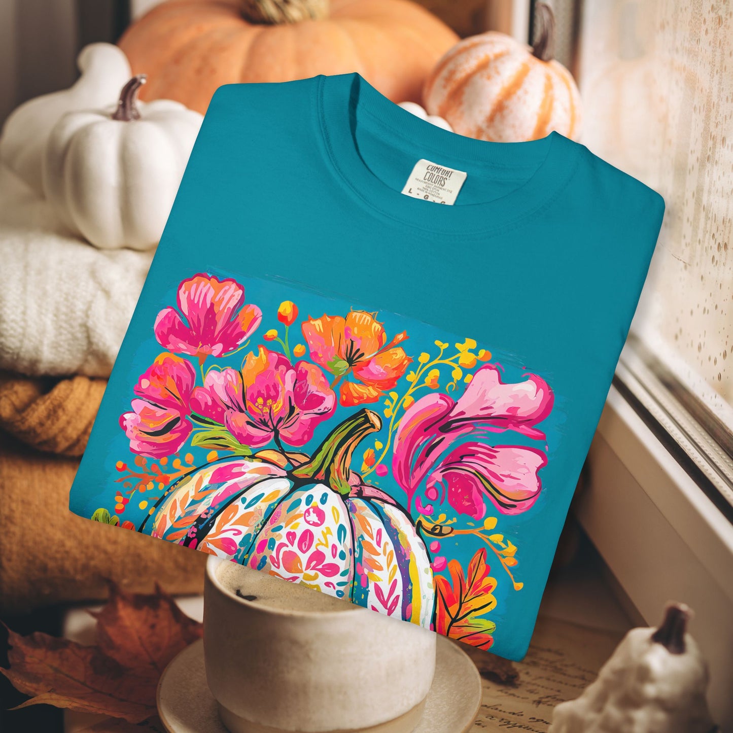 COLORFUL FLORAL PUMPKIN TEE