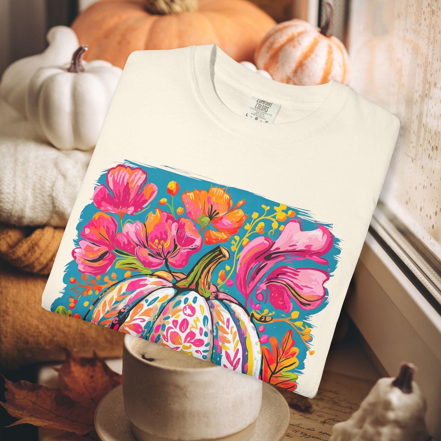COLORFUL FLORAL PUMPKIN TEE