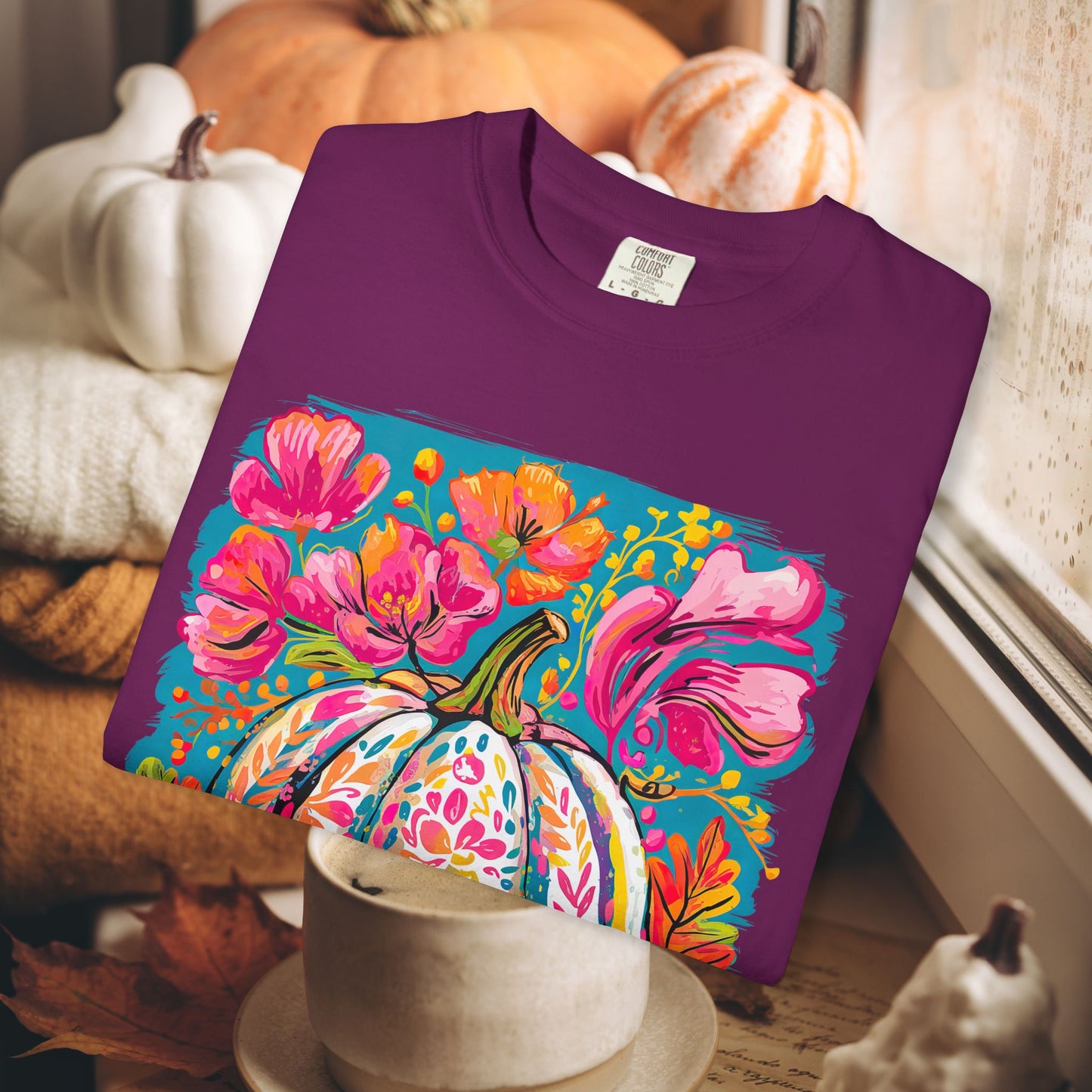 COLORFUL FLORAL PUMPKIN TEE
