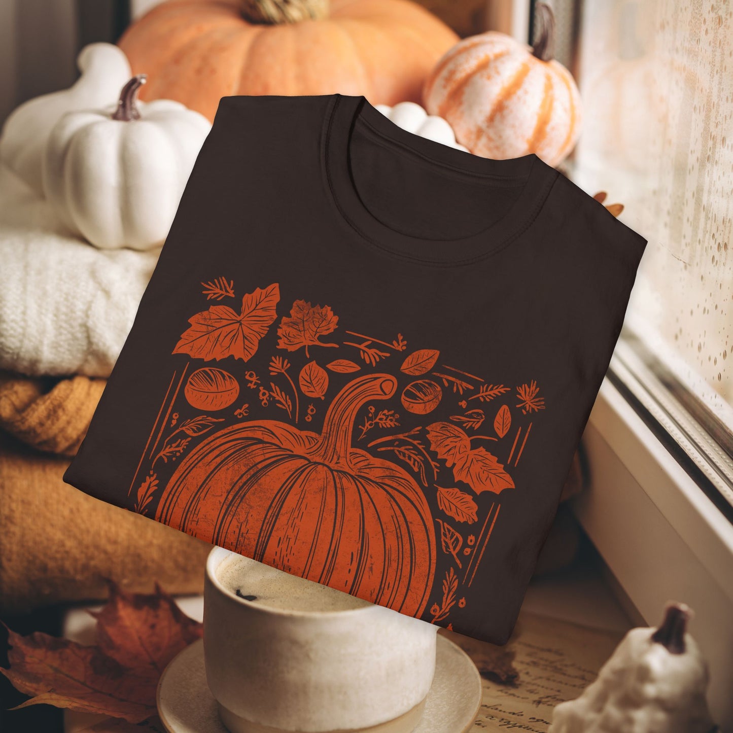 ORANGE PUMPKIN LEAVES TEE