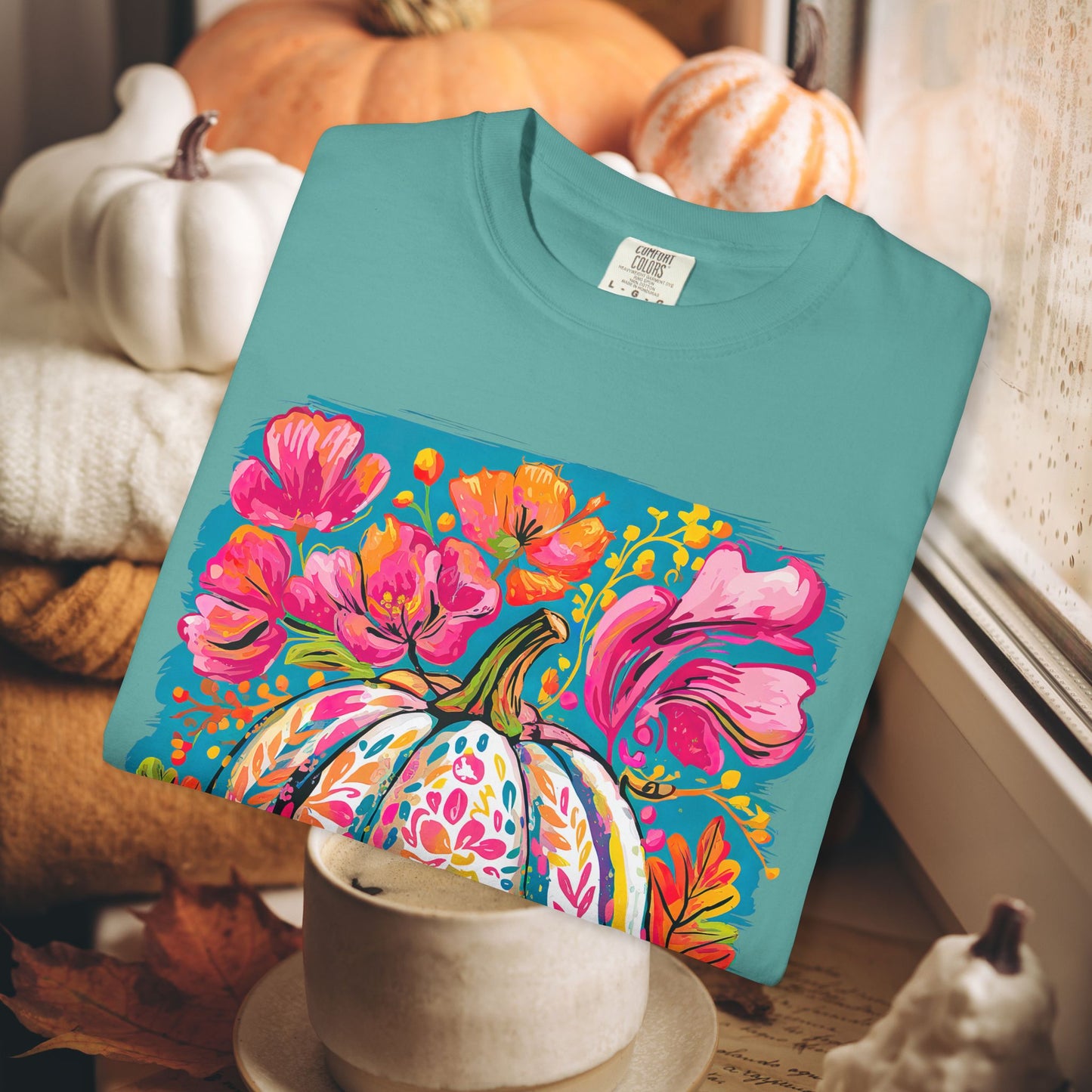 COLORFUL FLORAL PUMPKIN TEE