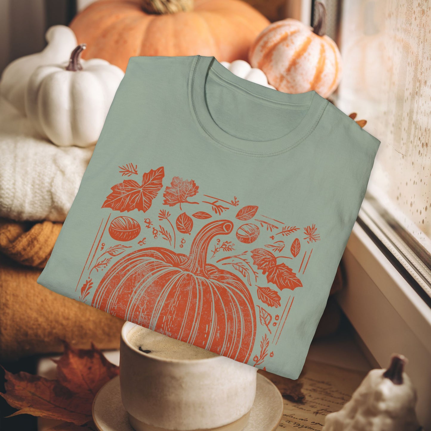ORANGE PUMPKIN LEAVES TEE
