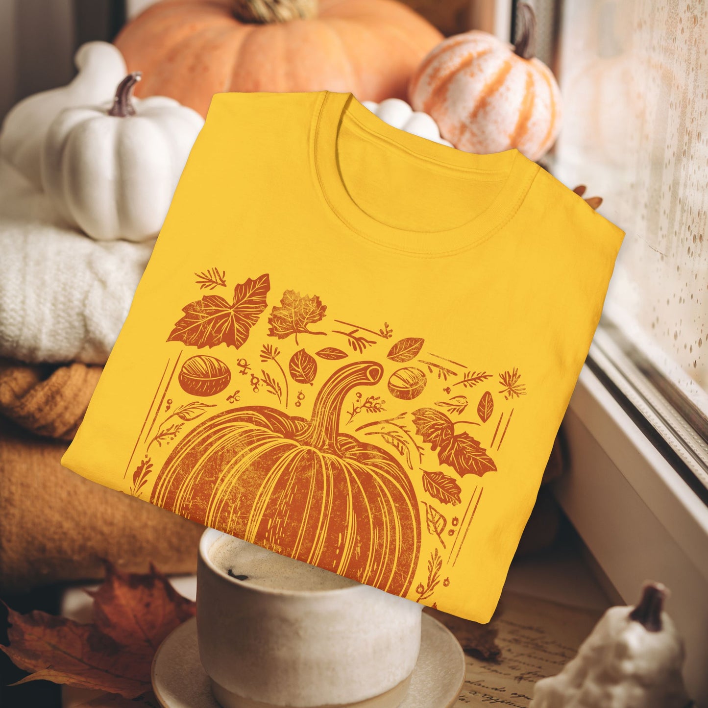 ORANGE PUMPKIN LEAVES TEE