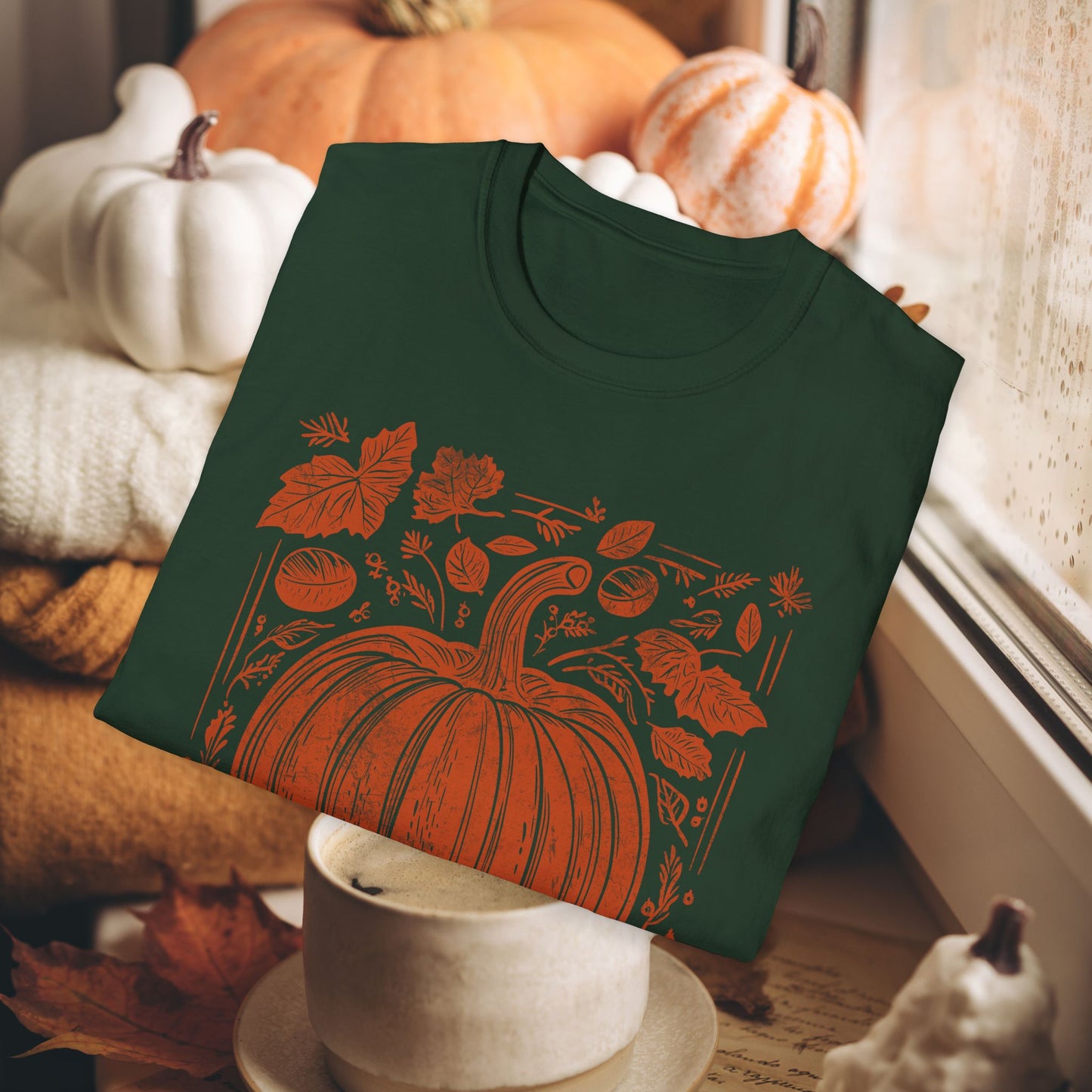 ORANGE PUMPKIN LEAVES TEE