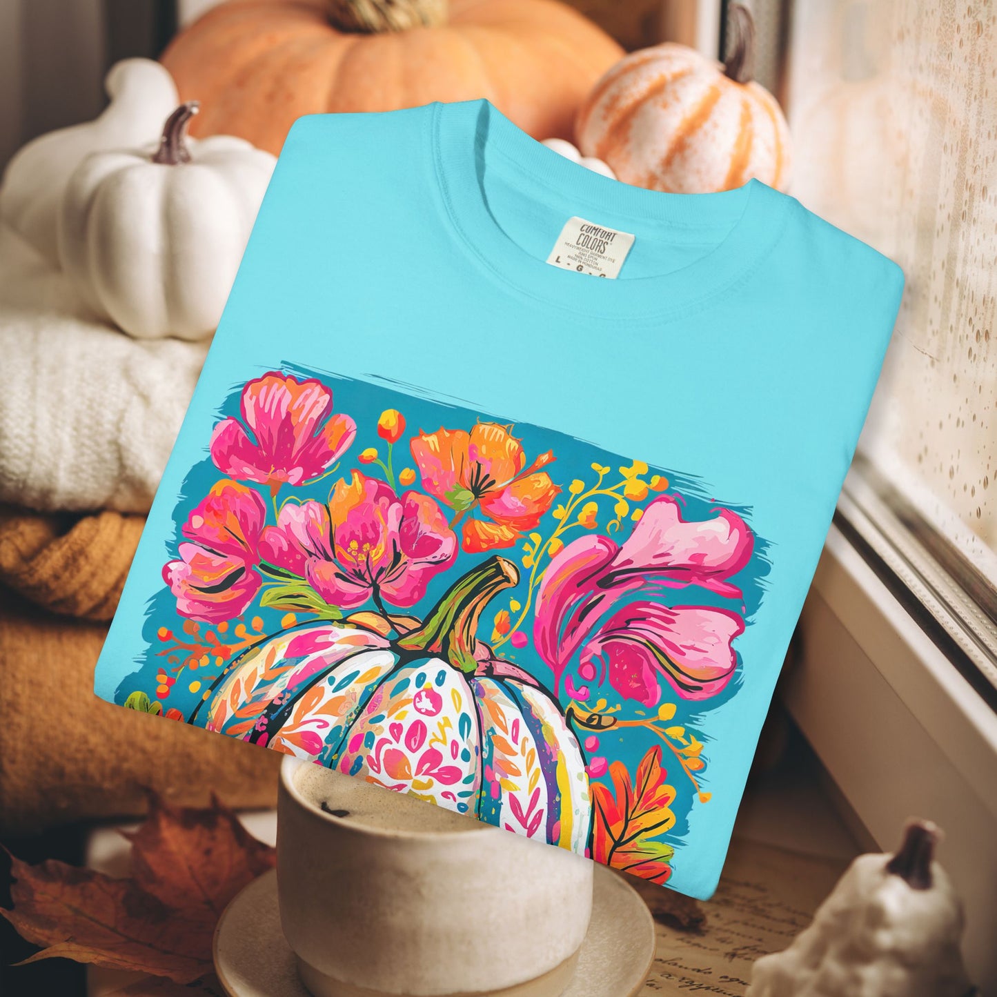 COLORFUL FLORAL PUMPKIN TEE