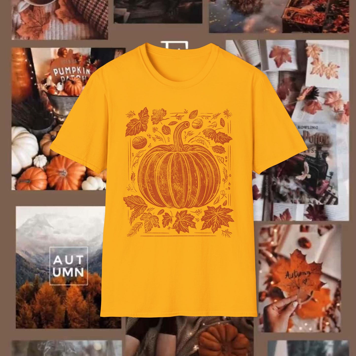 ORANGE PUMPKIN LEAVES TEE
