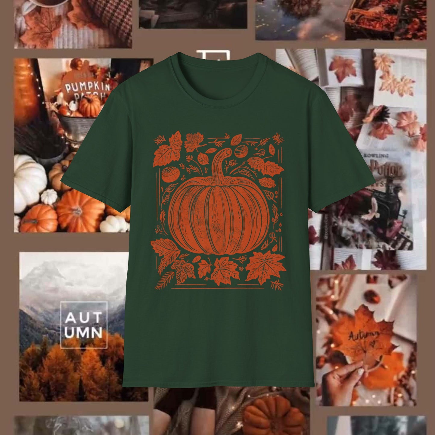 ORANGE PUMPKIN LEAVES TEE