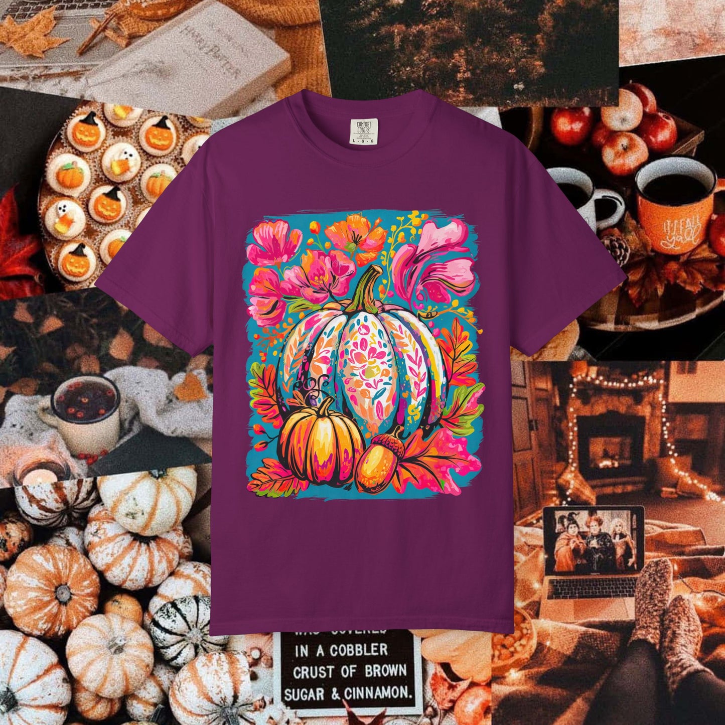 COLORFUL FLORAL PUMPKIN TEE