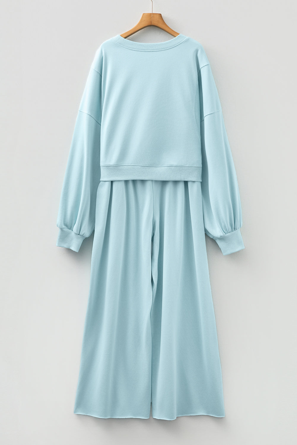 Yellow Cream Drop Shoulder Puff Sleeve Crop Pullover Drawstring Wide Leg Pants Set
