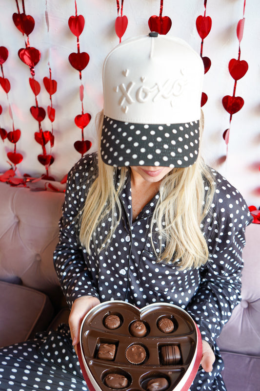 XOXO | Black Polka Dot Vintage Trucker Hat