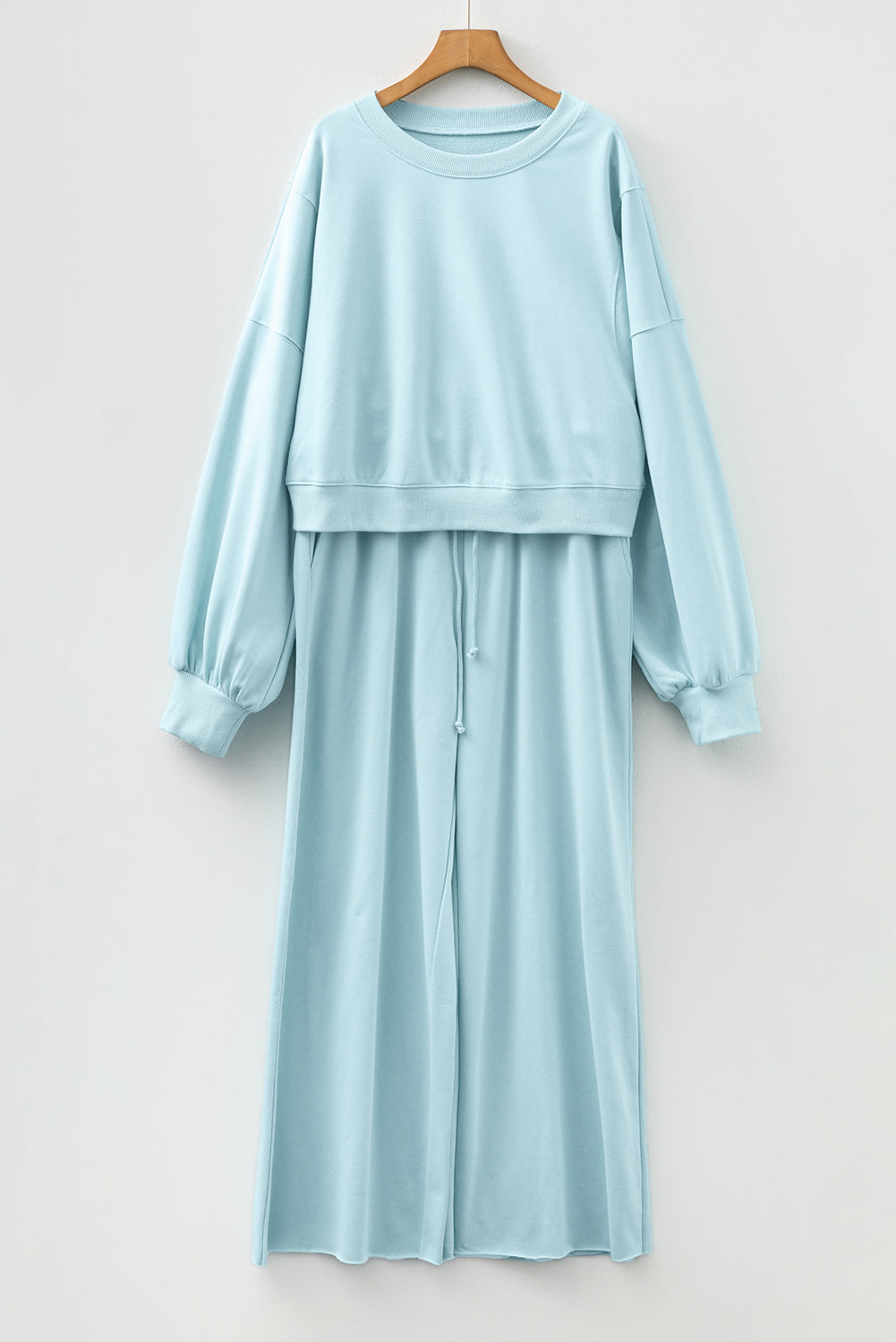 Yellow Cream Drop Shoulder Puff Sleeve Crop Pullover Drawstring Wide Leg Pants Set