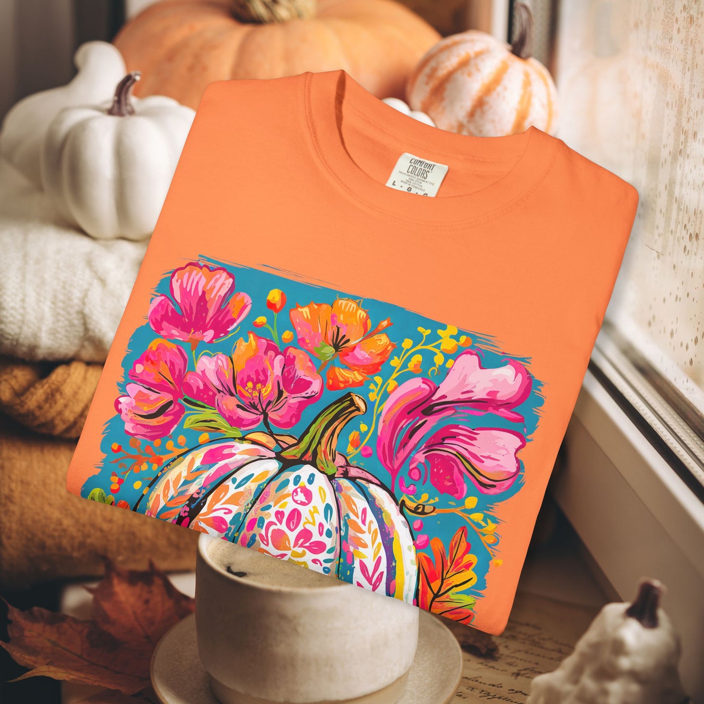 COLORFUL FLORAL PUMPKIN TEE