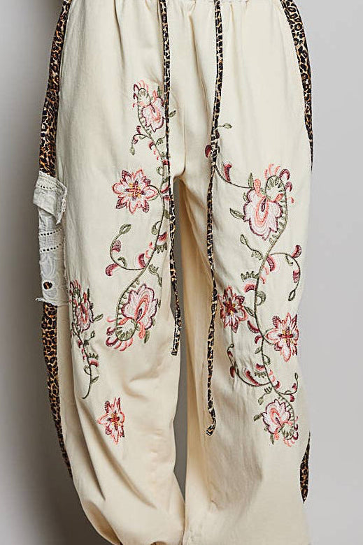 Wild Gypsy | Embroidered Patchwork Jogger | Powder Beige