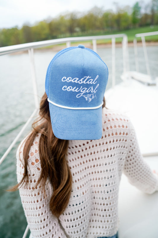 Coastal Cowgirl | Blue Corduroy Trucker Hat