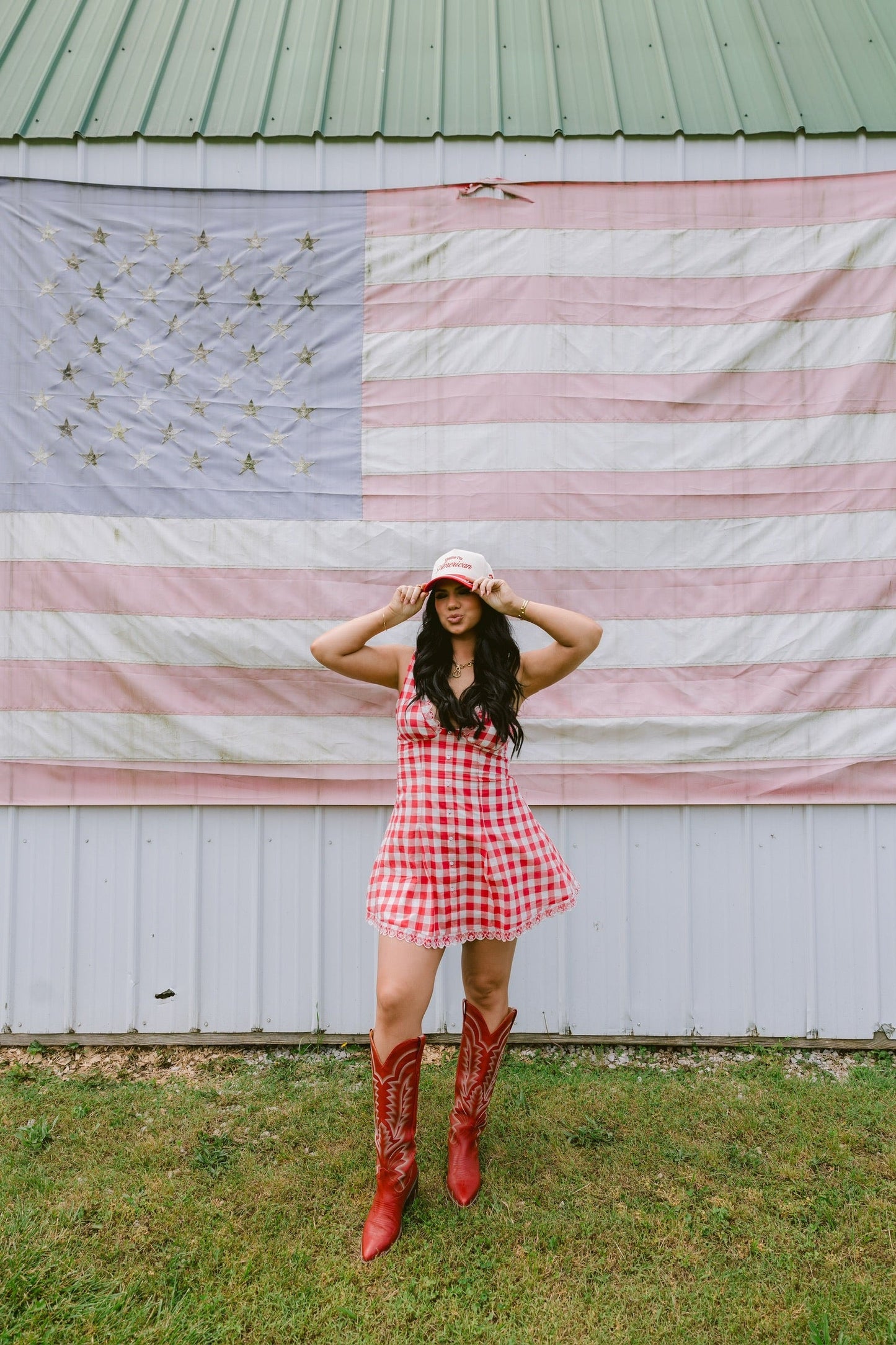 Kiss me I'm American | Red Vintage Trucker Hat