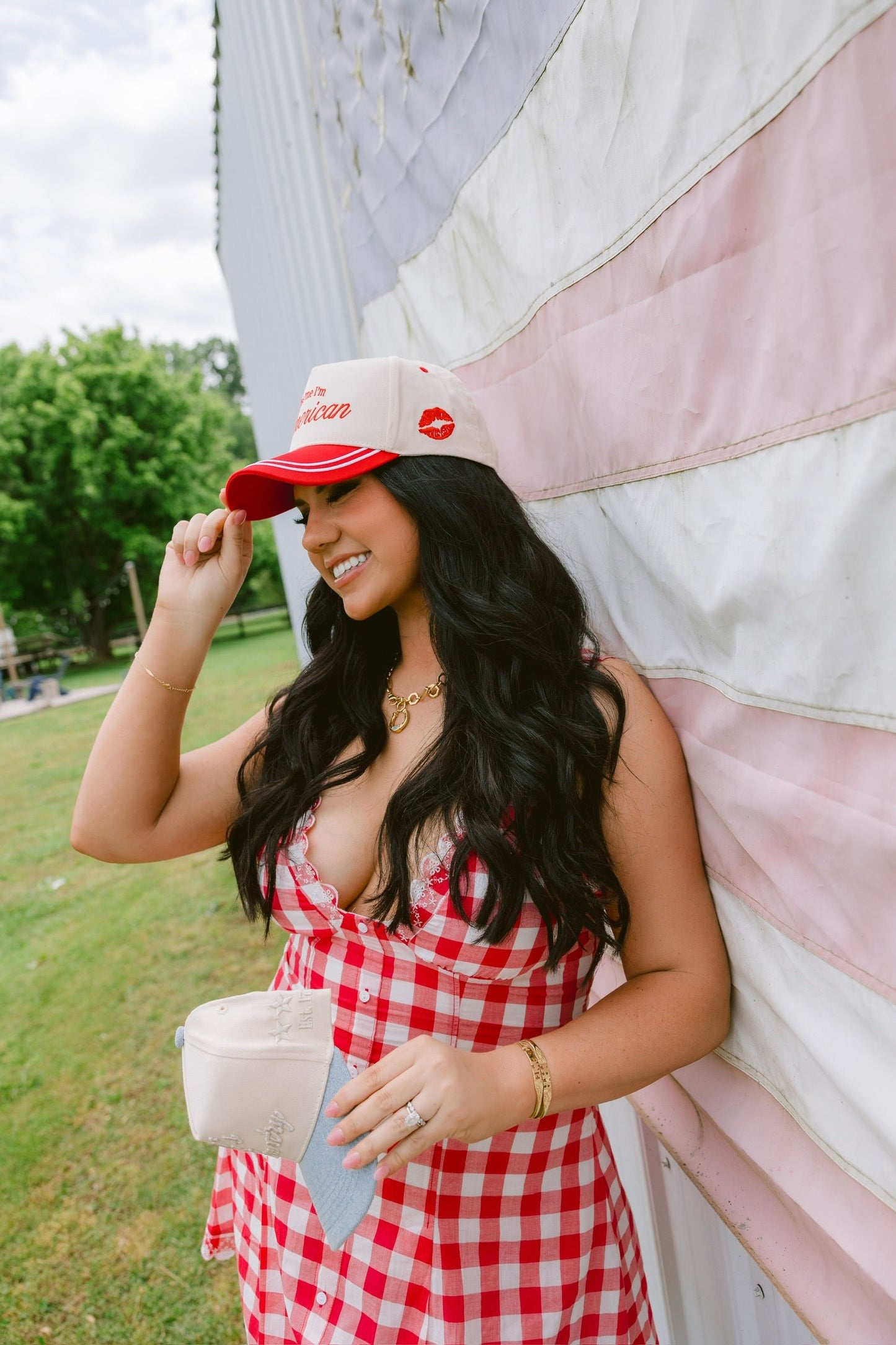 Kiss me I'm American | Red Vintage Trucker Hat