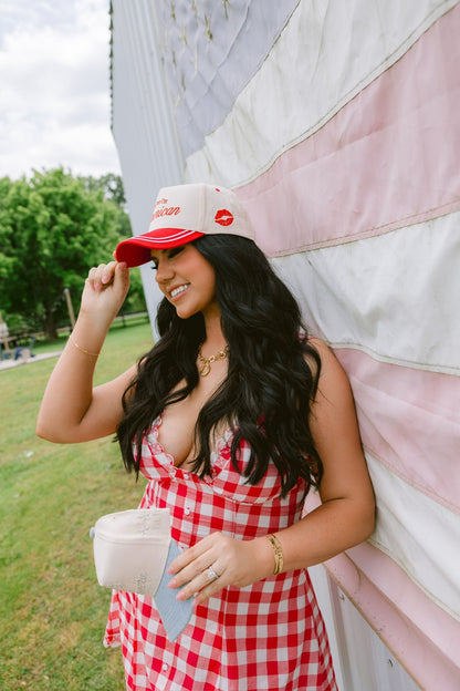 Kiss me I'm American | Red Vintage Trucker Hat