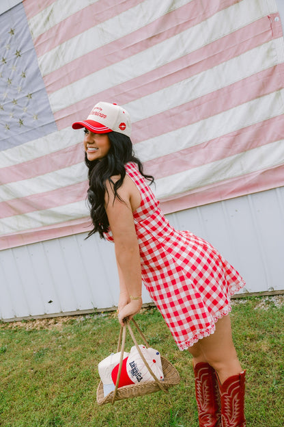 Kiss me I'm American | Red Vintage Trucker Hat