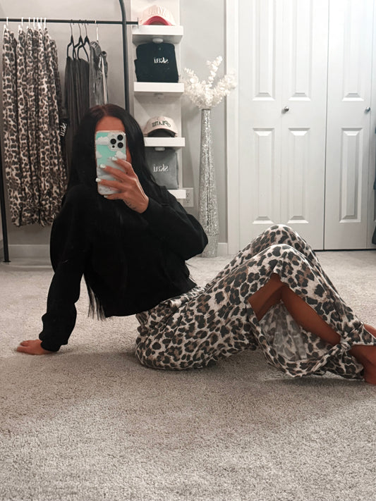 Leopard Split Side | Ankle Tie Pants