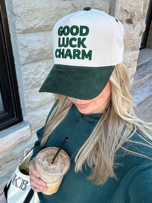 Good Luck Charm | Green Corduroy Trucker Hat