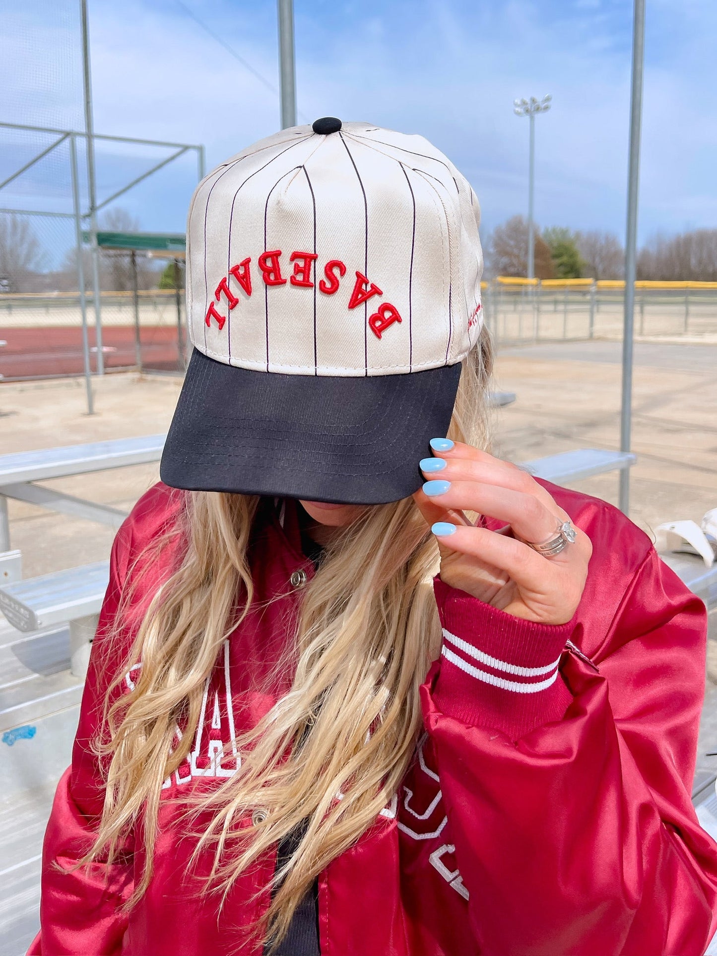 BASEBALL | Red on Black Stripe Vintage Hat