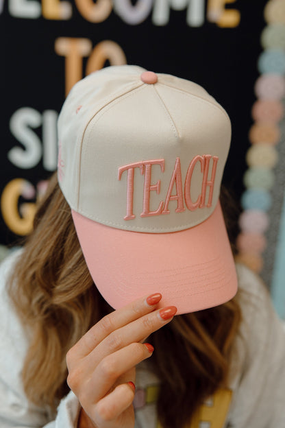 TEACH | Pink Vintage Trucker Hat