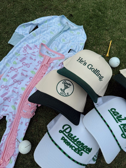 He's Golfing | Green Vintage Trucker Hat