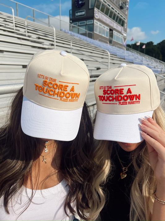 Score a Touchdown Plz Hurry | White Vintage Trucker Hat