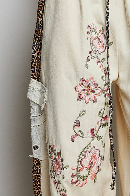 Wild Gypsy | Embroidered Patchwork Jogger | Powder Beige