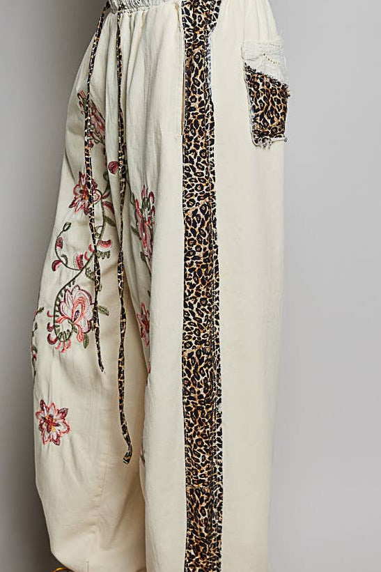 Wild Gypsy | Embroidered Patchwork Jogger | Powder Beige