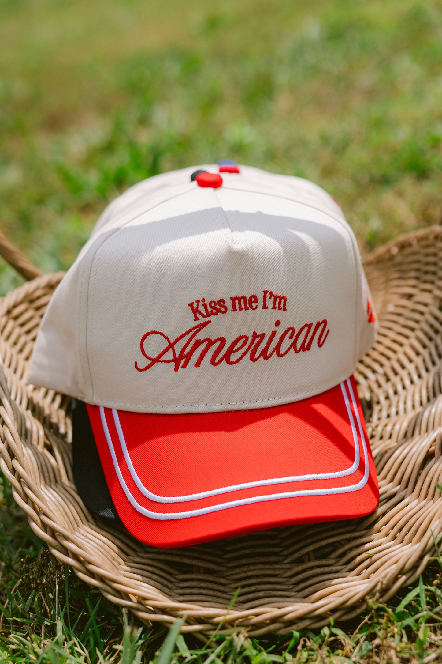 Kiss me I'm American | Red Vintage Trucker Hat