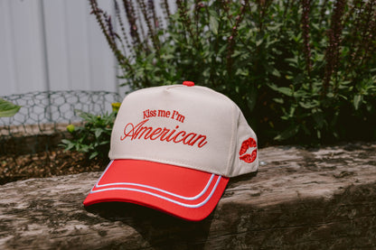 Kiss me I'm American | Red Vintage Trucker Hat